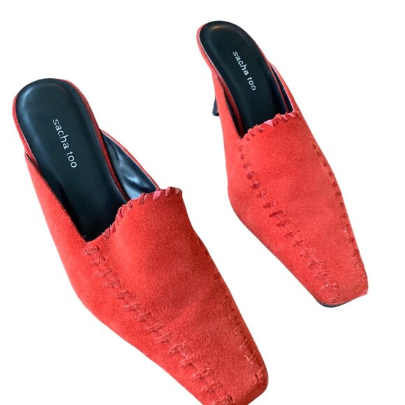 Vintage Sacha Too Leather Suede Square Toe Mule Heels 7.5 - Picture 4 of 10